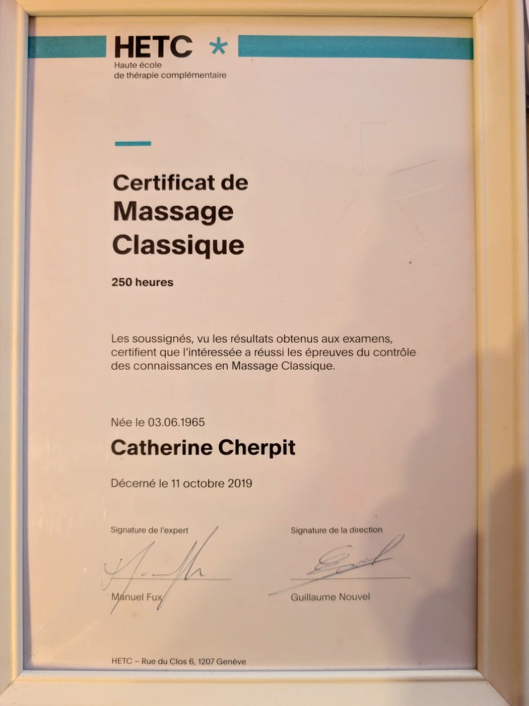 Certificat de Massage classique — HETC · Haute école de thérapie complémentaire