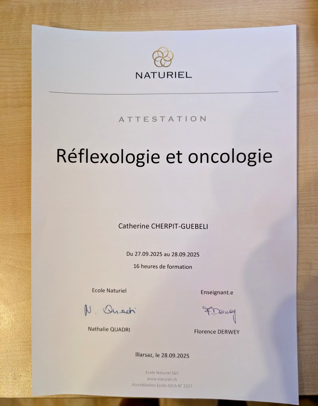 Réflexologie et oncologie — École Naturiel (ASCA n° 2227)